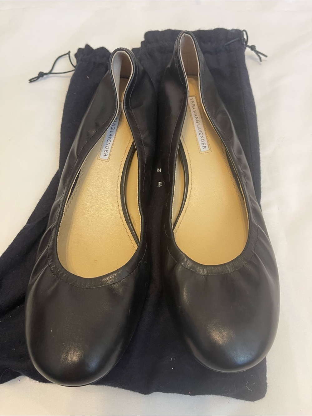 Vera Wang Lavender Black Leather Ballet Flats Women’s Size 11M w/ Dust Bag